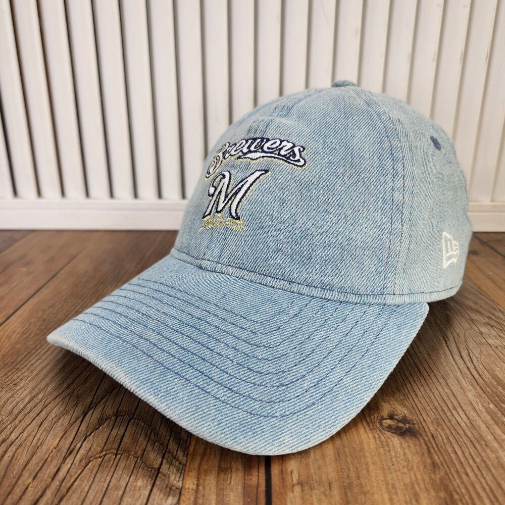Milwaukee Brewers New Era Victoria's Secret Pink Womens Hat Blue Denim Strapback